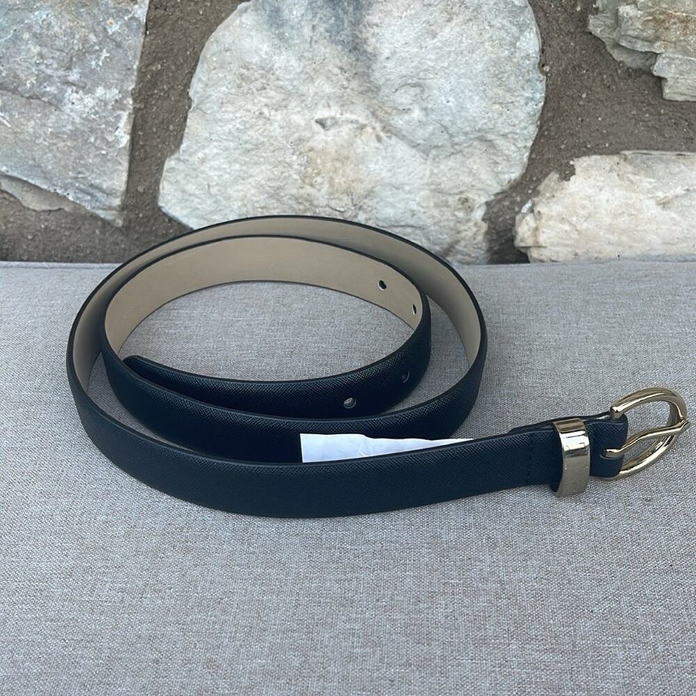 Target brand black faux leather belt gold buckle size large